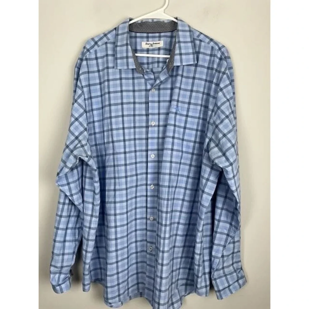 Tommy Bahama IslandZone Shirt XXL‎ Blue Plaid Long Sleeve Performance Stretch - Picture 3 of 9